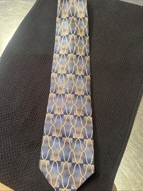 Siena Men's Blue Patterned Silk Tie with Gold Accent